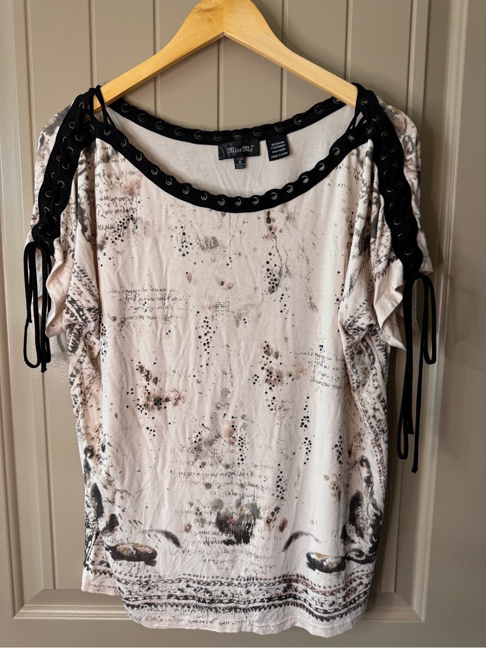 Miss Me Dolan Sleeve Top with Lace-Up Trim